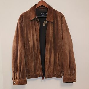 Vintage Nautica Men's Tan Suede Bomber Jacket Sz L/XL